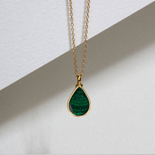 Load image into Gallery viewer, Teardrop Malachite Ashes Urn Necklace - Gold