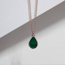 Load image into Gallery viewer, Teardrop Malachite Ashes Urn Necklace - Rose Gold
