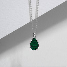 Load image into Gallery viewer, Teardrop Malachite Ashes Urn Necklace - Silver