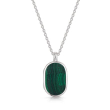 Load image into Gallery viewer, Small Malachite Dog Tag Locket - Silver