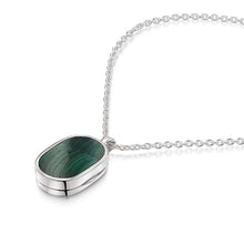 Load image into Gallery viewer, Small Malachite Dog Tag Locket - Silver