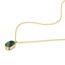 Load image into Gallery viewer, Small Malachite Dog Tag Locket - Gold