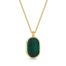 Load image into Gallery viewer, Small Malachite Dog Tag Locket - Gold