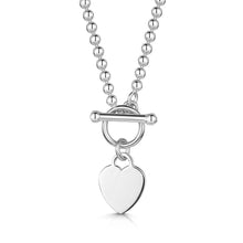 Load image into Gallery viewer, Personalised Bead Chain T-Bar Heart Necklace – Silver
