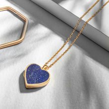 Load image into Gallery viewer, Lapis Lazuli Modern Heart Locket – Gold