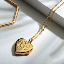 Load image into Gallery viewer, Full Scroll Heart Engraved Locket – Gold