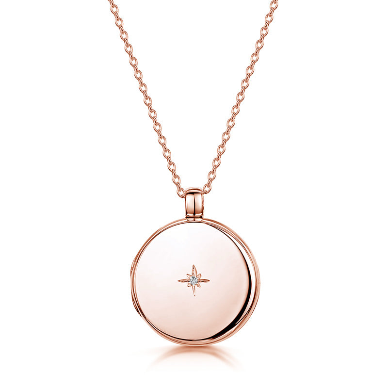 Diamond Round Engraved Locket – Rose Gold – LOVELOX