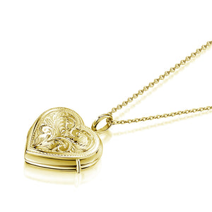 Full Scroll Heart Engraved Locket – Gold