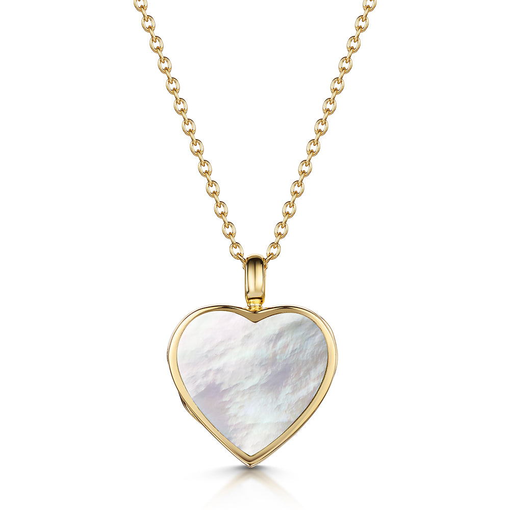 Heart Lock & Key Mother Of Pearl Pendant Gold Dipped Short Necklace