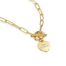 Load image into Gallery viewer, Personalised T-Bar Paperclip Chain with Heart Pendant – Gold
