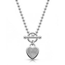 Load image into Gallery viewer, Fingerprint Bead Chain T-Bar Heart Necklace – Silver

