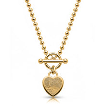 Load image into Gallery viewer, Fingerprint Bead Chain T-Bar Heart Necklace – Gold
