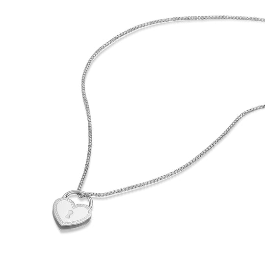 Italian Love Lock Heart Padlock Necklace – Silver