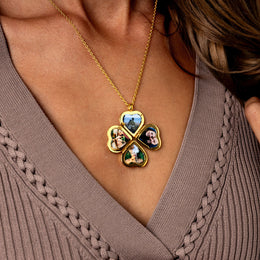 4 Photo Heart Clover Locket - Gold