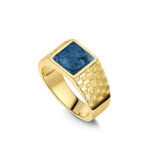 Men's Chequed Square Signet Ashes Resin Ring - Gold