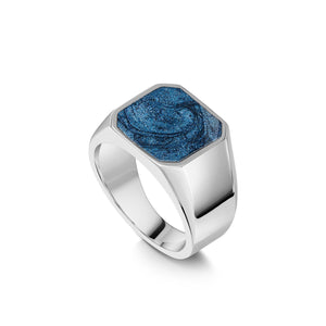 Men's Octagonal Signet Ashes Resin Ring - Silver