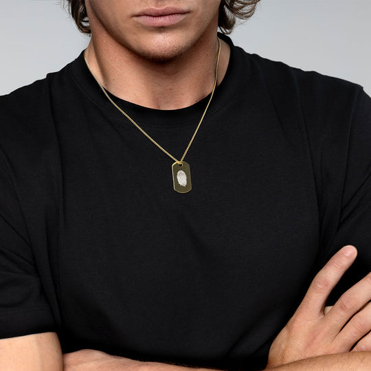 Men's Fingerprint Army Dog Tag Necklace - Gold