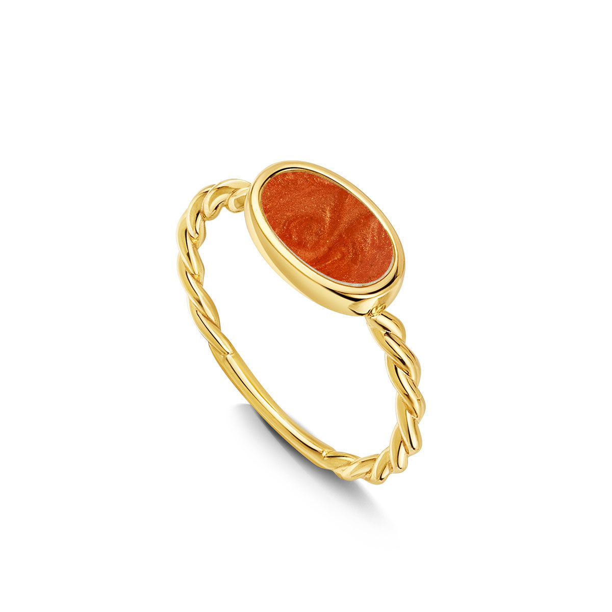 Oval Ashes Resin Ring With Twisted Band - Gold
