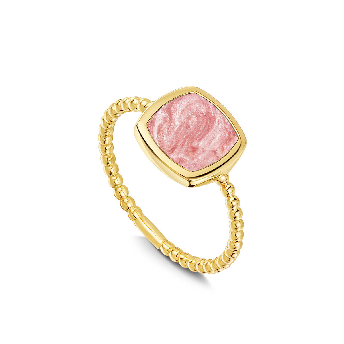 Rounded Square Ashes Resin Ring With Beaded Band - Gold