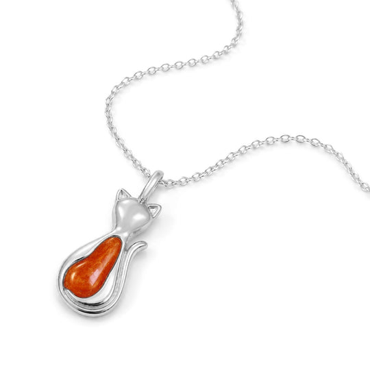 Cat Silhouette Ashes Resin Necklace - Silver