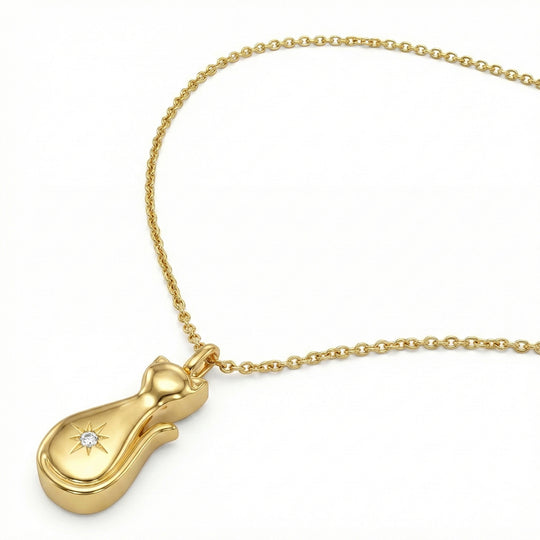 Cat Crystal Urn Necklace - Gold