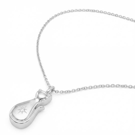 Cat Crystal Urn Necklace - Silver