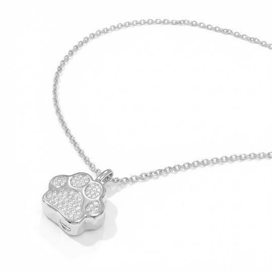 Diamanté Paw Urn Necklace - Silver