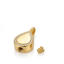 Load image into Gallery viewer, Crystal Edged Teardrop Ashes Urn Necklace - Gold
