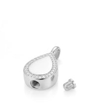 Load image into Gallery viewer, Crystal Edged Teardrop Ashes Urn Necklace - Silver
