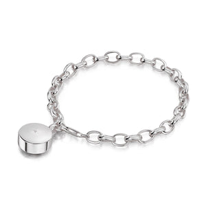 Diamond Drum Urn Bracelet with Links Chain - Silver