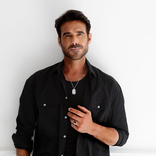 Men's Large Howlite Dog Tag Locket - Silver