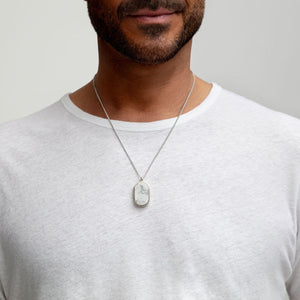Men's Large Howlite Dog Tag Locket - Silver