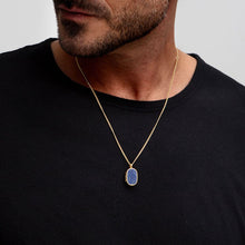 Load image into Gallery viewer, Men&#39;s Small Lapis Lazuli Dog Tag Locket - Gold
