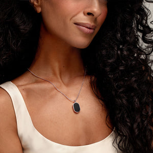 Small Onyx Dog Tag Locket - Silver