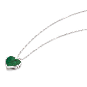 Malachite Personalised Heart Locket – Silver