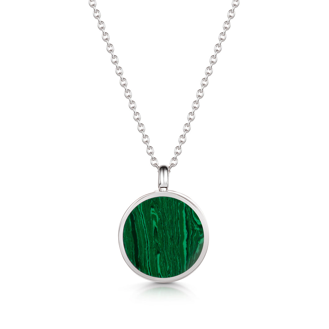 Malachite Modern Round Locket – Silver