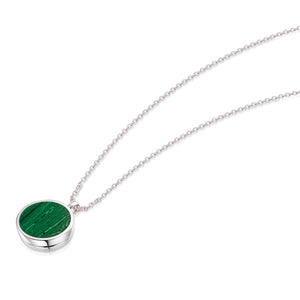 Malachite Modern Round Locket – Silver