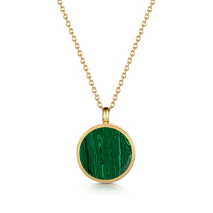 Malachite Modern Round Locket – Gold