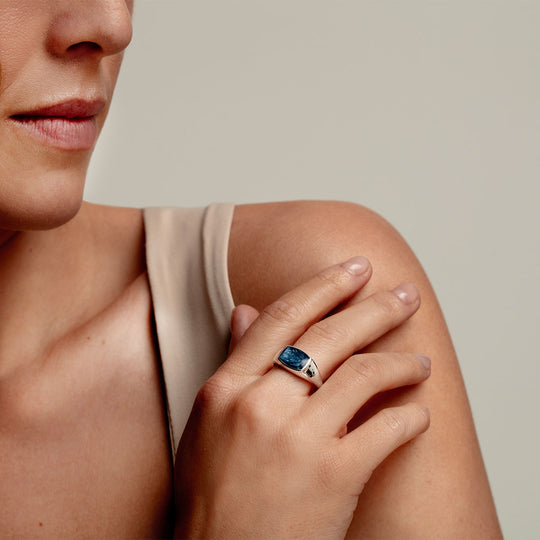 Rectangular Signet Ashes Resin Ring - Silver