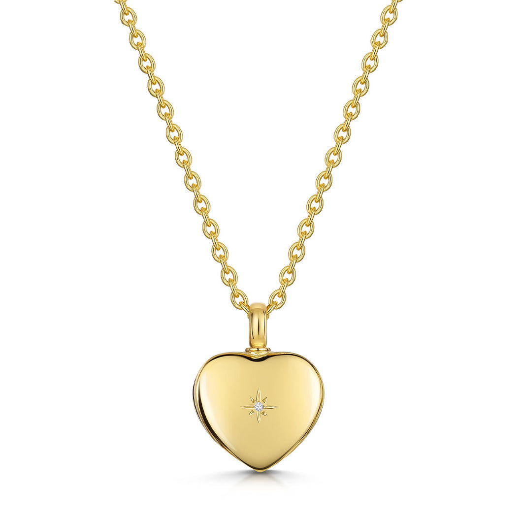 Diamond Set Heart Urn Ashes Necklace – Gold