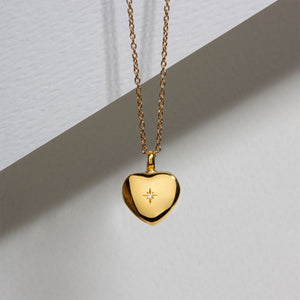 Diamond Set Heart Urn Ashes Necklace – Gold