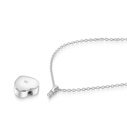 Diamond Set Heart Urn Ashes Necklace – Silver