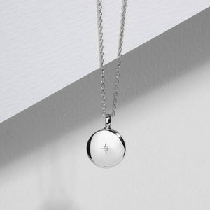 Diamond Set Round Urn Ashes Necklace – Silver