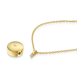Diamond Set Round Urn Ashes Necklace – Gold