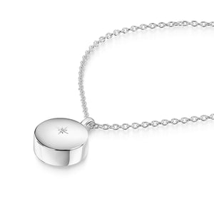 Diamond Set Round Urn Ashes Necklace – Silver