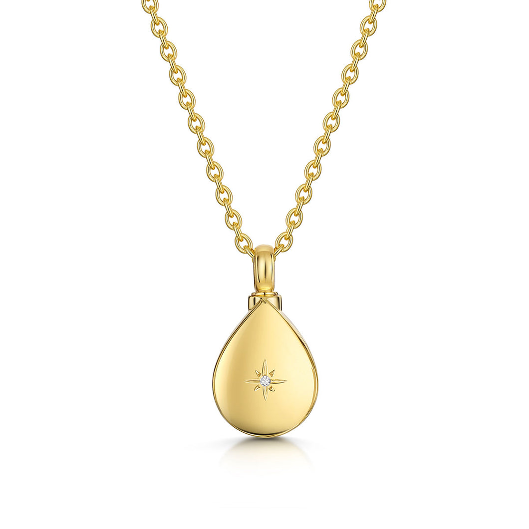 Diamond Set Teardrop Urn Ashes Necklace – Gold