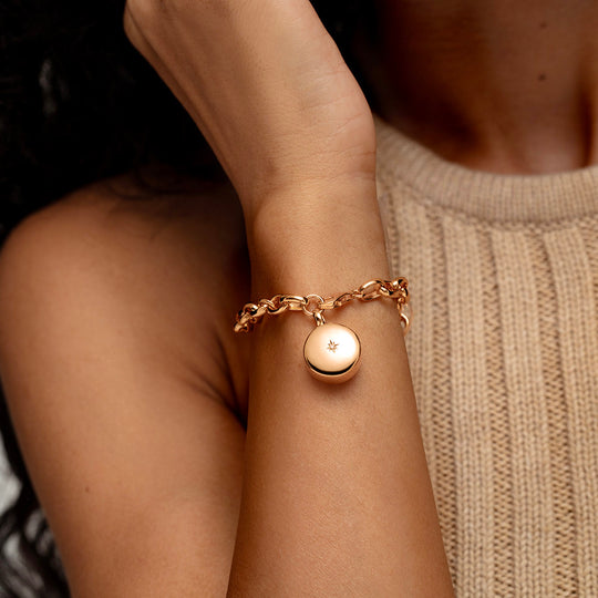 Diamond Drum Urn Bracelet with Links Chain - Rose Gold