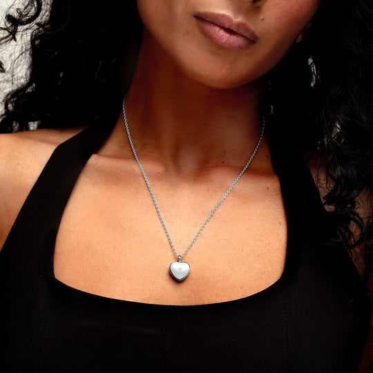Diamond Set Heart Urn Ashes Necklace – Silver