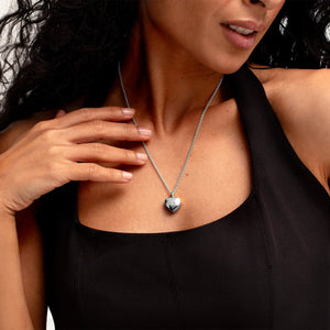 Diamond Set Heart Urn Ashes Necklace – Silver