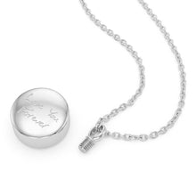 Load image into Gallery viewer, Small Round Ashes Urn Handwriting Necklace – Silver
